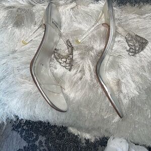 Stuart Weitzman Silver Chain Embellished Heels